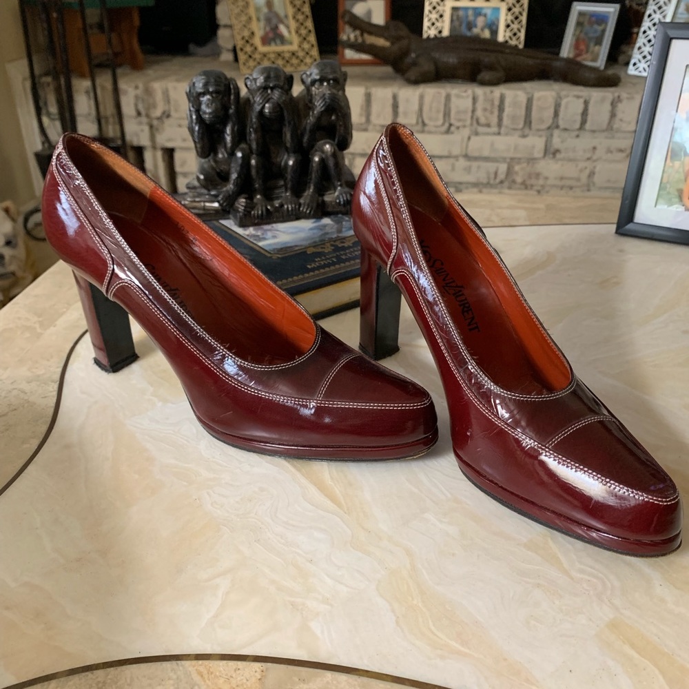 YSL YVES Saint Laurent burgundy patent pump